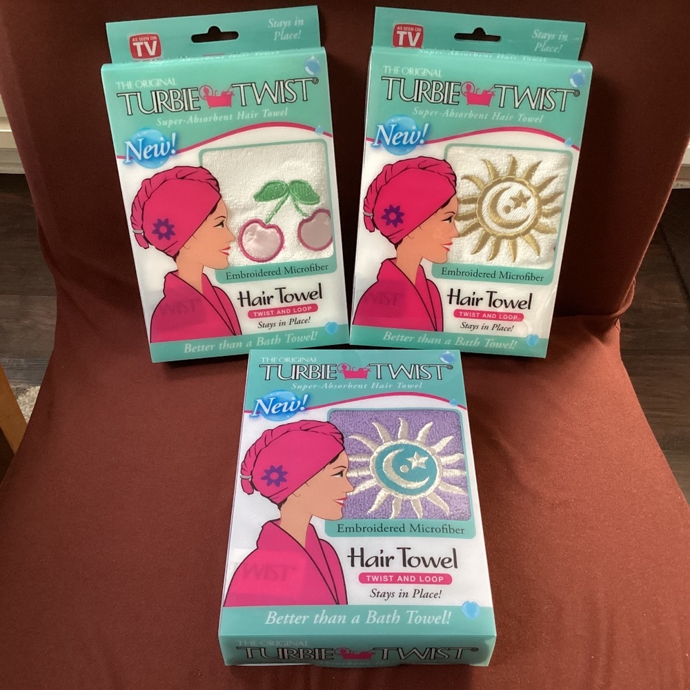 The Original Turbie Twist Hair Towel Bundle 3 packs NEW Super Absorbent